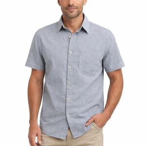 NEW Jachs Cotton Linen Short Sleeve Shirt Size Medium Gray Vacation Beach Button